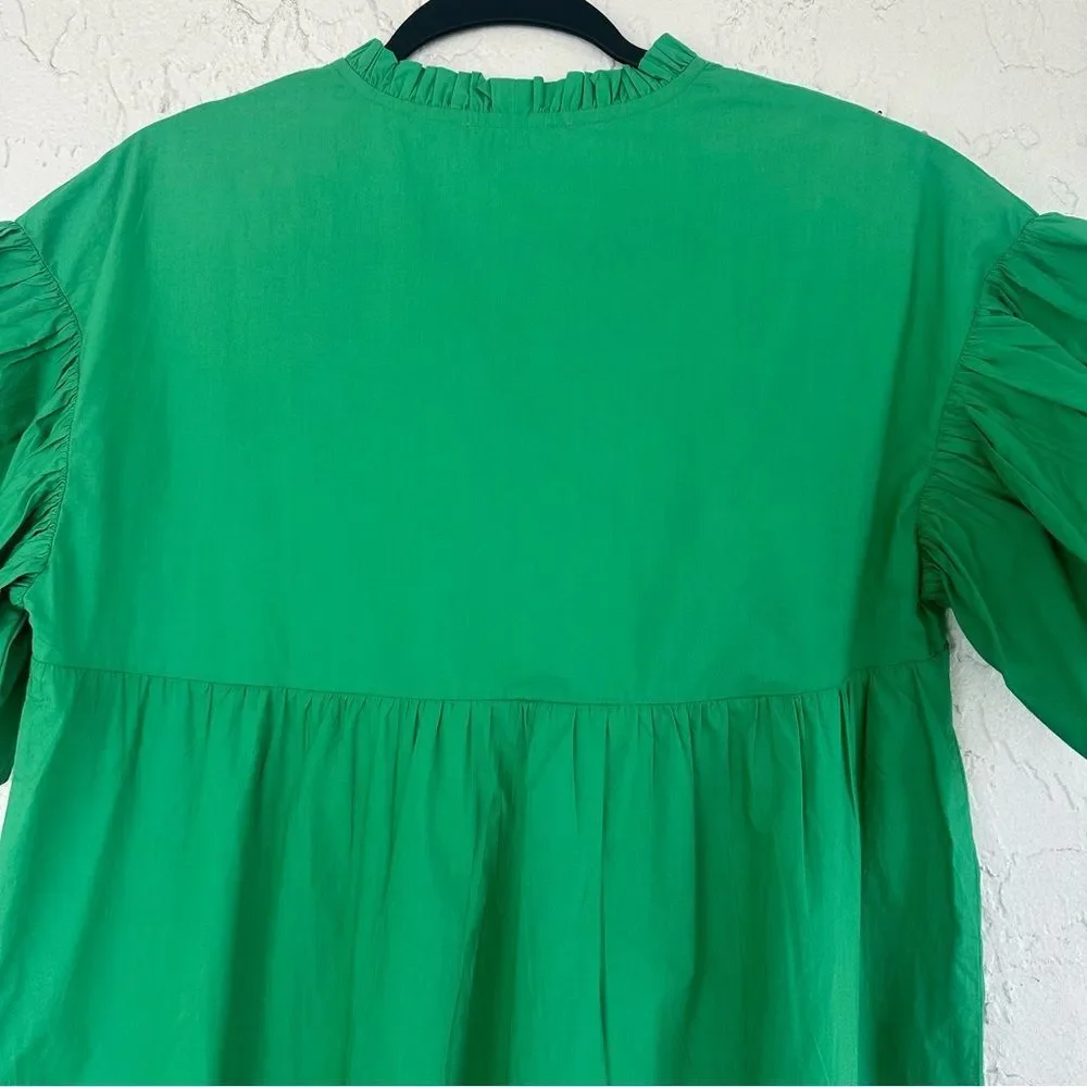 VILAGALLO Dress Women Size 40/8 Eliza Green Boho Beaded‎ Tunic Peasant